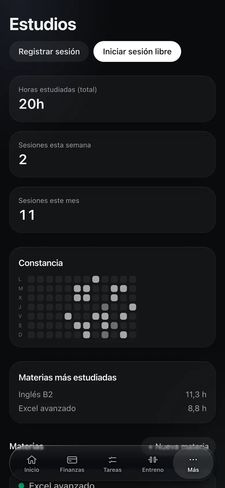 Estudios: horas, sesiones y constancia